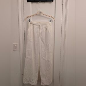 Commense White Women's Linen Blend Wide Leg Trouser